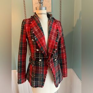 Rachel Zoe plaid blazer with silver buttons size small